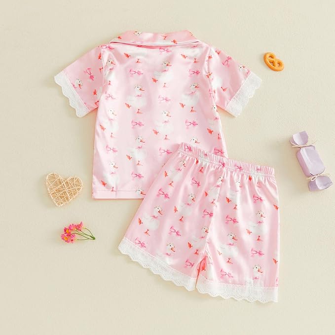 Kuriozud Toddler Baby Girl Pajamas Set Summer Floral Short Sleeve Button Down - Image 6