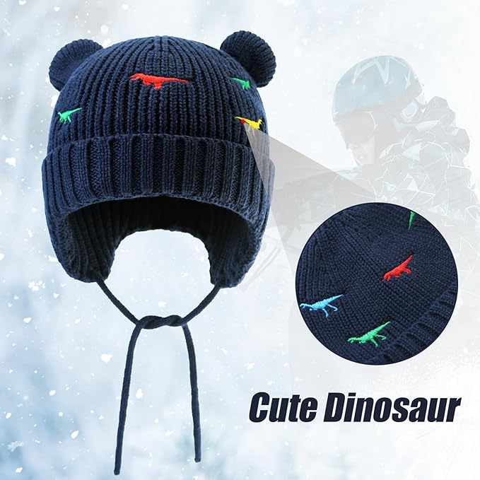 BAVST Baby Beanie Hat for Winter with Earfalp Cute Bear Kids Toddler Girls Boys Warm Knit Cap 0-2Years