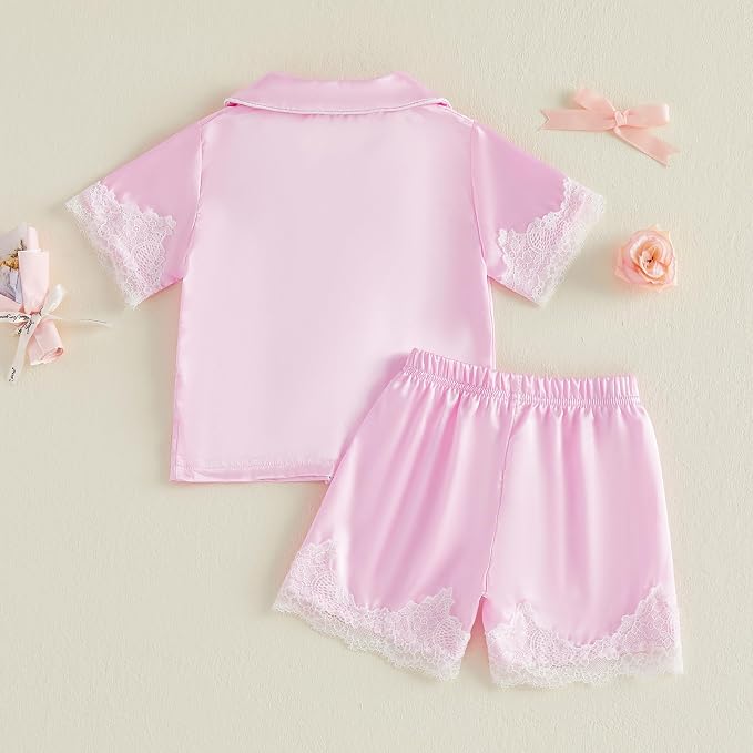 Kuriozud Toddler Baby Girl Pajamas Set Summer Floral Short Sleeve Button Down - Image 7