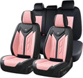 Coverado Car Seat Covers Full Set, Car Seat Protectors Leather Seat Covers for Cars, Automotive Seat Covers Car Accessories Universal Fit for Most Sedans SUV Pick-up Truck(Black&Pink)