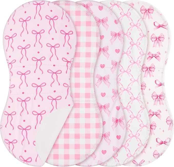 SmoothNovelty 5 Pack Pink Bow Baby Burp Cloths Soft Absorbent Burping Rags by SmoothNovelty
