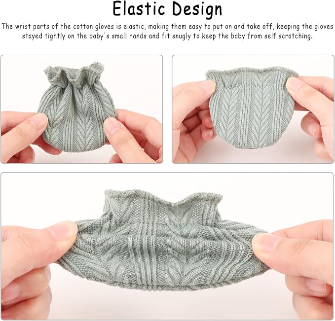BQUBO Newborn Infant Toddler Mittens No Scratch Cotton Elastic Wrist Gloves - Image 7