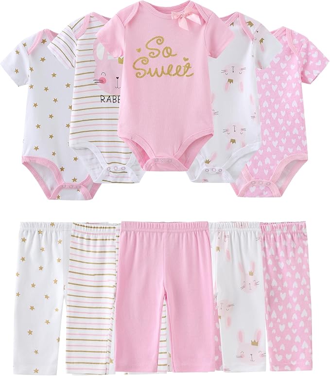 Baby Bodysuit and Pant Set Cotton Ribbed Mix Infant Girl Clothes | Unisex by ZAVBABY