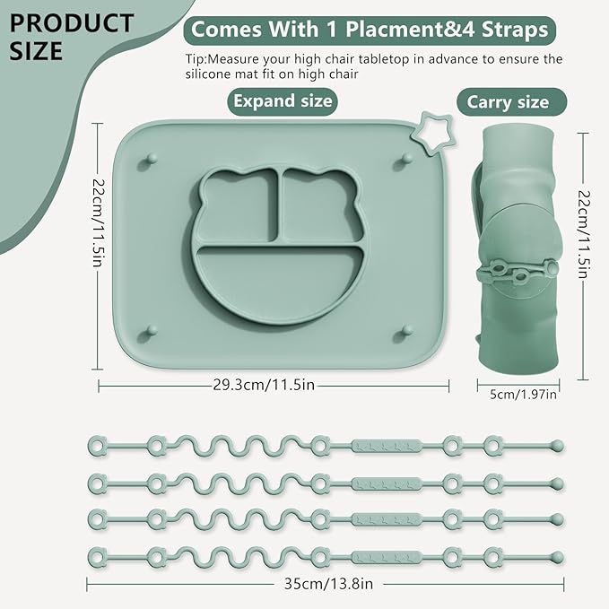 1 Pack Silicone Mat for Babies, Baby Placemat Built-in Suction Base and Equipped 4 Toy Straps & Anti-Peel Design, Activity Mat for Infants to Toddlers, Keeps Babies Essentials Off The Floor,Beige