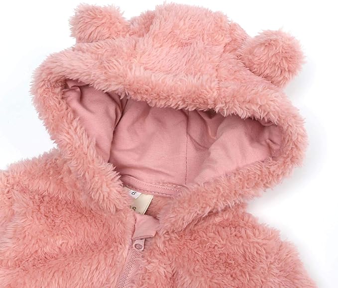 Baby Hooded Fleece Romper Long Sleeve Onesie Outwear Outfits 0-12M | Fall - Image 3