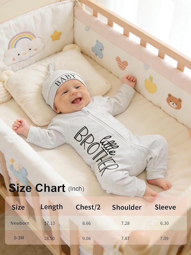 Babymine 100% Cotton 2-Way Zipper Little Brother Newborn Outfit 0-3 Months | - Image 7