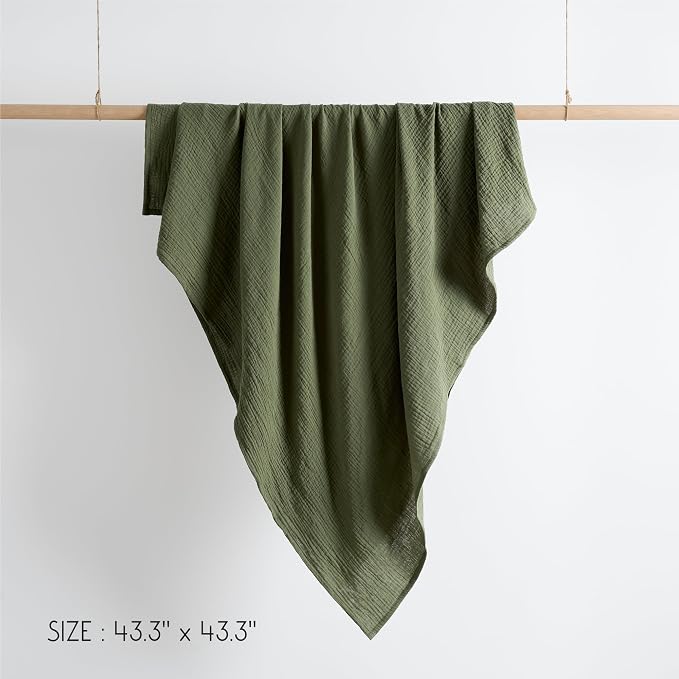 Meracorallo Muslin Swaddle Blanket, 100% Cotton, Olive Green | Soft Breathable - Image 8