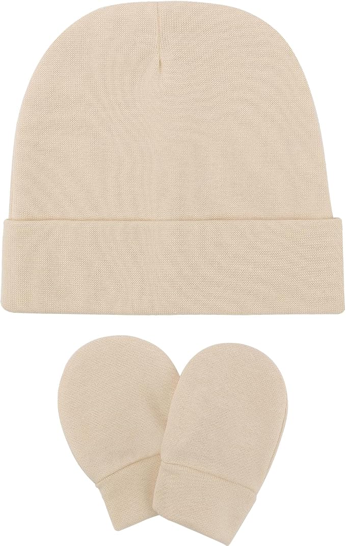 BQUBO Baby Hats and Mittens Infant Cotton Beanie Gloves No Scratch Set Newborn - Image 7