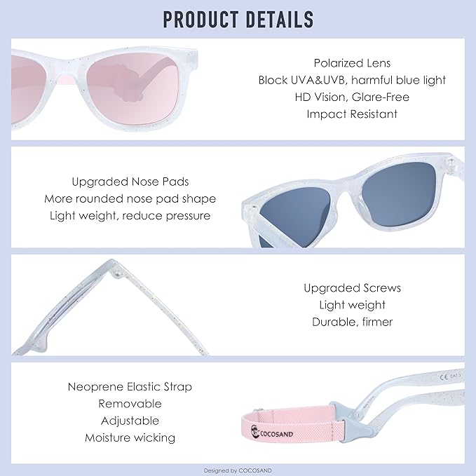 COCOSAND Flexible Baby Sunglasses with Strap Polarized UV Protection for Toddler Infant Newborn Boy Girl Age 0-24 Months