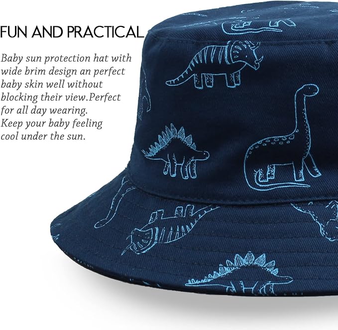 JANGANNSA Dinosaur Baby Boys Sun Hat Cotton Toddler Girls Bucket Hats Summer - Image 3