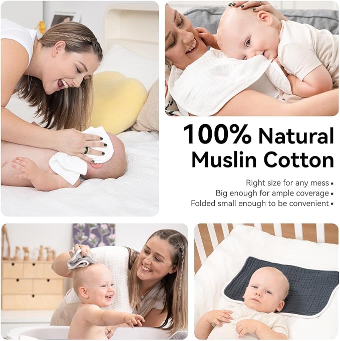 Muslin Burp Cloths Large 20 by 10 Inches 100% Cotton 6 Layers Extra Absorbent - Image 5