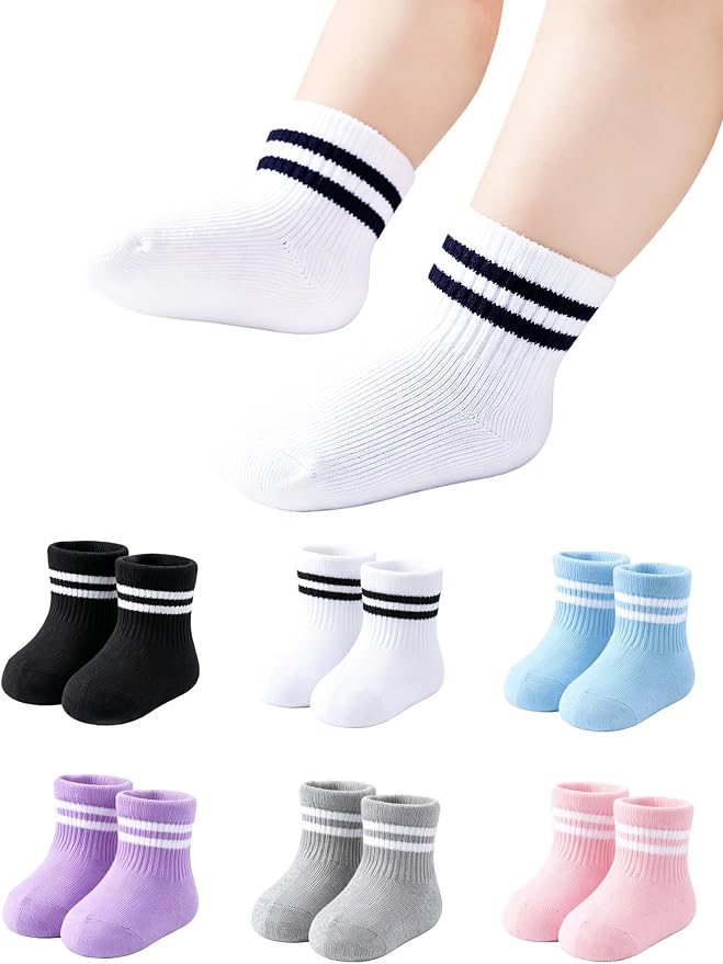 Newborn Socks 0-3 Months Preemie Infant Cotton Terry Ankle Socks 6 Pairs by Miniangel
