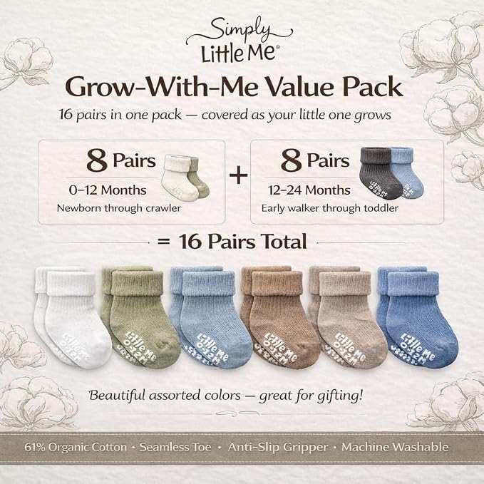Little Me Baby Socks 16 Pairs | 61% Organic Cotton | Sizes 0-12M & 12-24M | - Image 4
