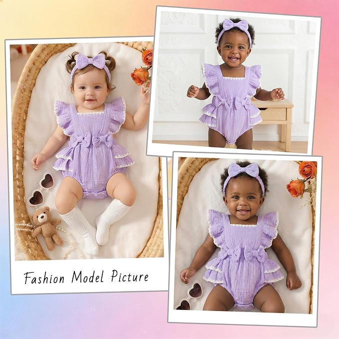 Baby Girl Summer Clothes Infant Girls Romper Dress | Ruffle Sleeve, Cotton Linen - Image 2