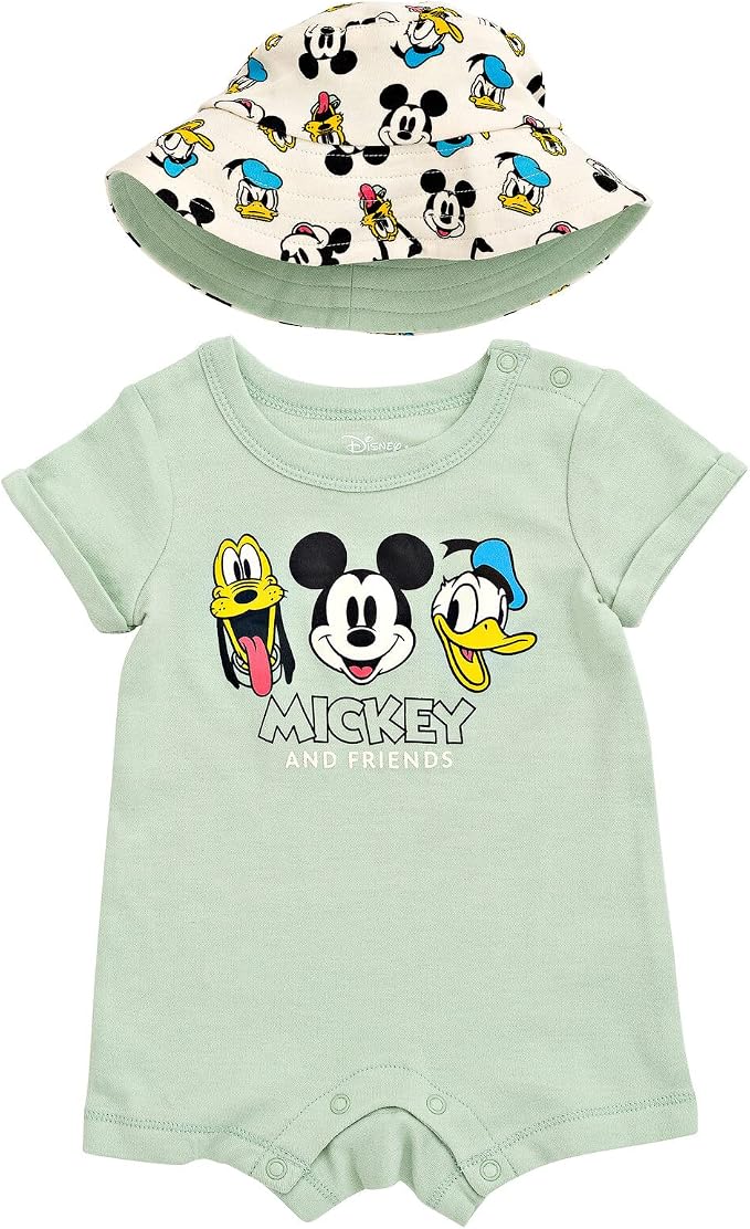 Disney Baby Boys' 2-Piece Romper and Bucket Hat Set Newborn to Infant by Disney