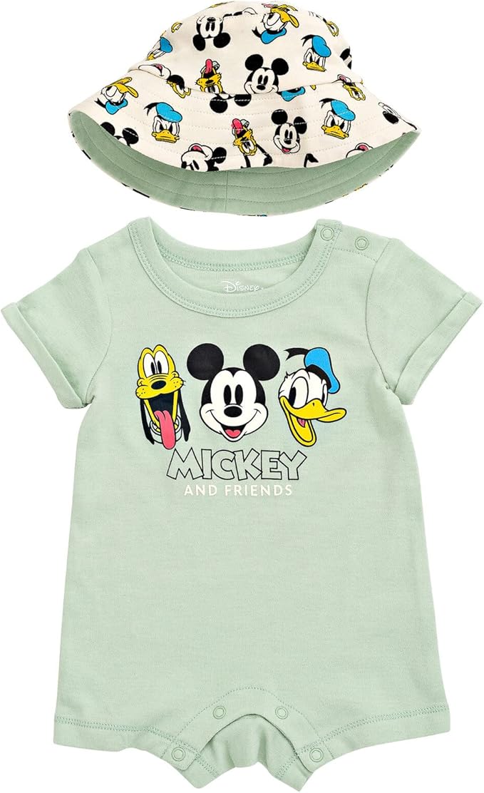 Disney Baby Boys' 2-Piece Romper and Bucket Hat Set Newborn to Infant by Disney