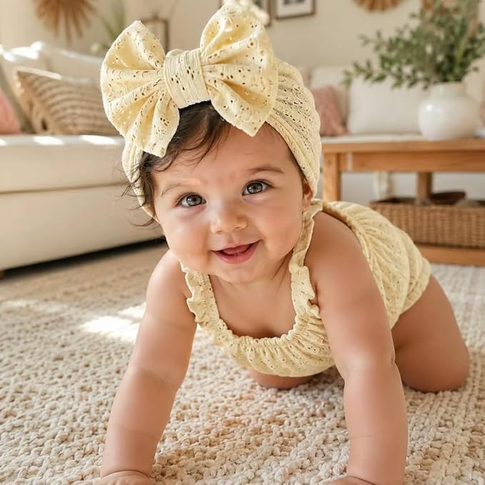 Baby Girls Hair Bow Turban Hat 6PCS Set, Top Bowknot Head Wrap Beanie India Caps - Image 7
