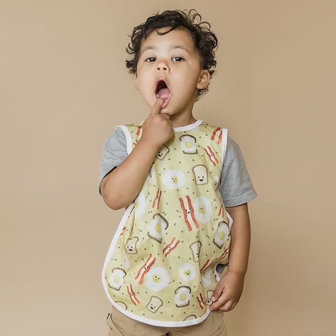 BapronBaby Eggs & Bacon Bapron - No Neck Tie Safer Bib for Baby & Toddler - Soft Waterproof Stain Resistant - Machine Washable - Sz Preschool 3-5yrs
