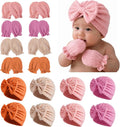 8 Sets Newborn Baby Girl Bow Hats and Mittens Turban Beanies 0-3M | Cotton by AHDSGJH