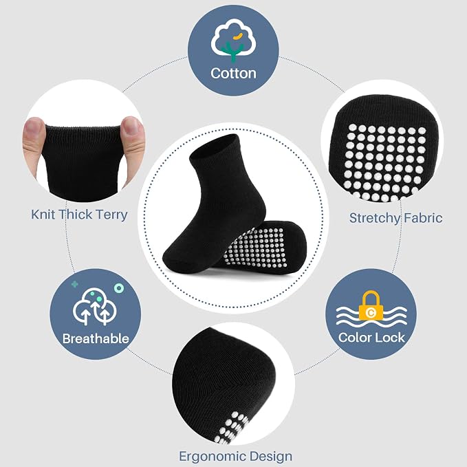 Baby Toddlers Crew Socks with Non-Slip Grip 12 Pack Cotton Stretch Socks | Soft - Image 3