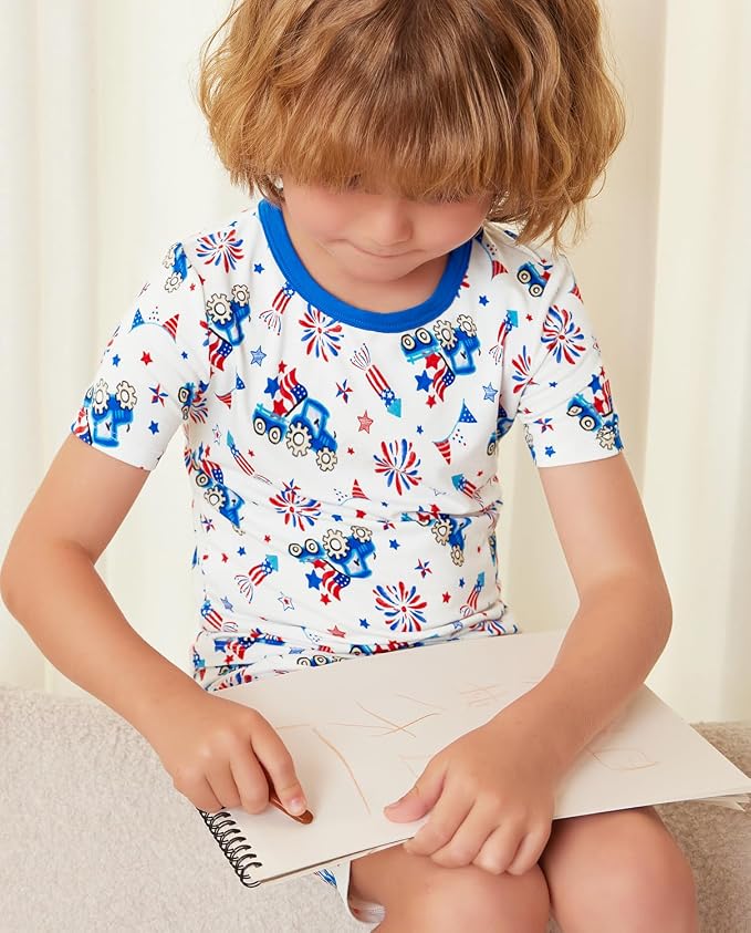 babee Reshinee Bamboo Viscose Toddler Boys Pajamas Set, Short Sleeve Kids - Image 3