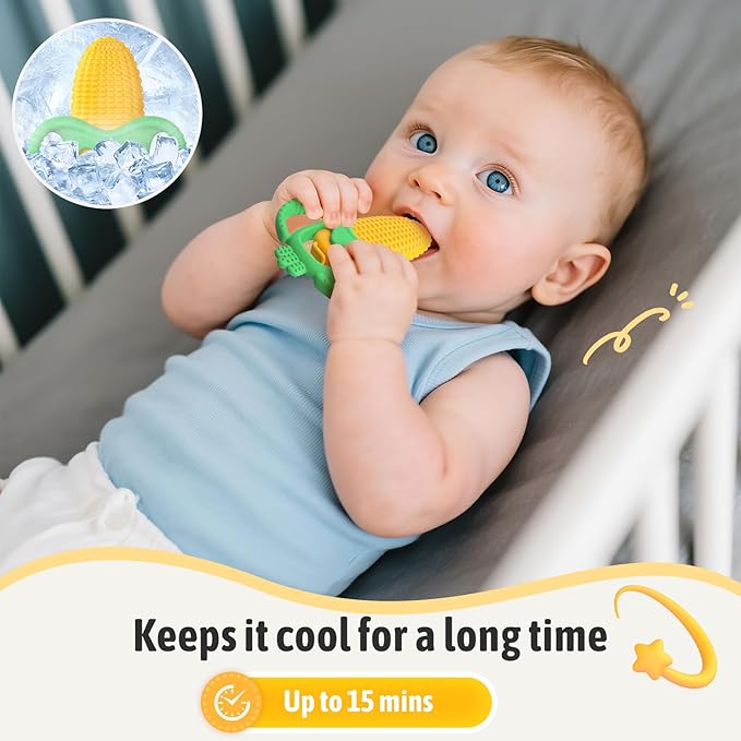 akolik Baby Teething Toys, Baby Frozen Teething Relief, BPA Free Infant Chew Toys Newborn Accessories, Cold Freezer Teethers for Babies 0-3-6-9-12 Months Old Boys Girls(Corn C)