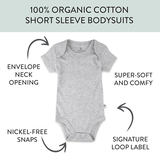 HonestBaby 5-pack Short Sleeve Bodysuits One-piece 100% Organic Cotton - Image 2