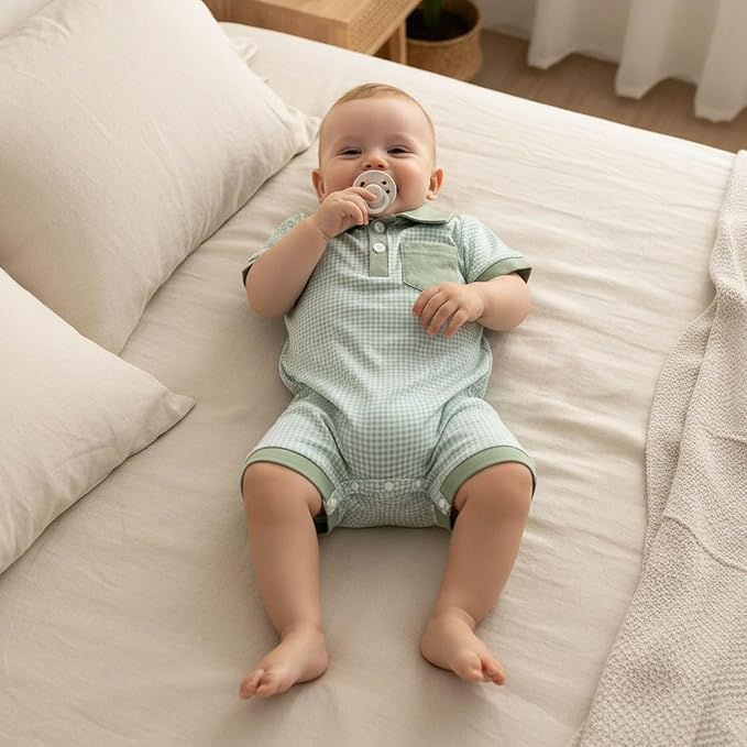 FOCUSNORM Newborn Baby Boy Summer Clothes Short Sleeve Lapel Jumpsuit Collar - Image 3