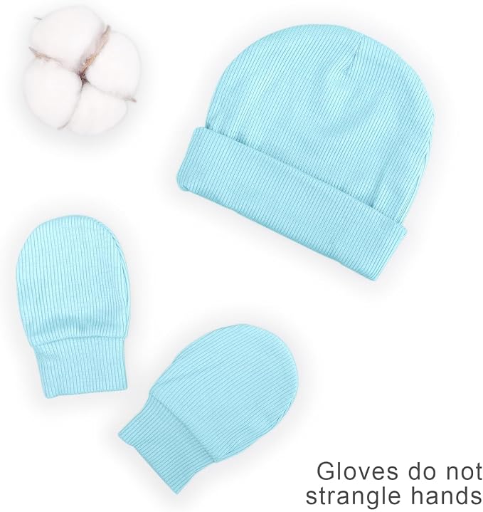 BQUBO Baby Hats and Mittens Infant Cotton Beanie Gloves No Scratch Set Newborn - Image 5