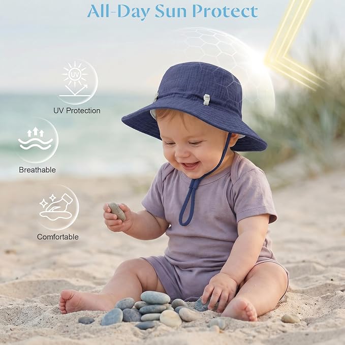Play Tailor 2 Pack Newborn Baby Sun Hat Breathable Muslin Cotton Cap 0-24M | - Image 2