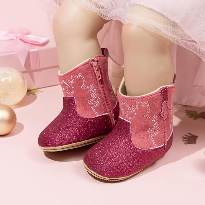 Meckior Baby Girls Cowboy Tassel Boots Side Zipper Moccasins Soft Bottom - Image 2