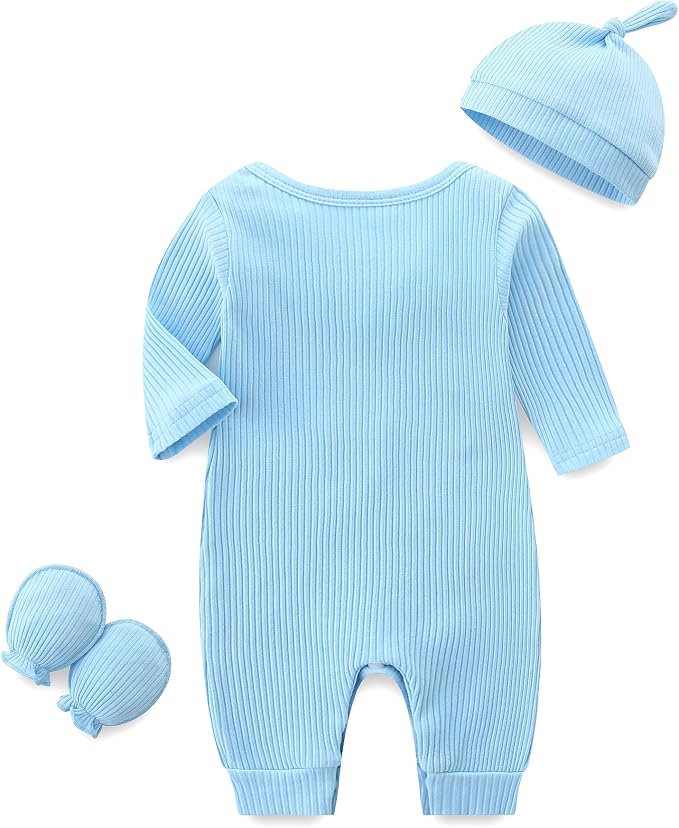 Baby Romper with Baby Mittens & Newborn Hats Footless Long Sleeve - Image 2