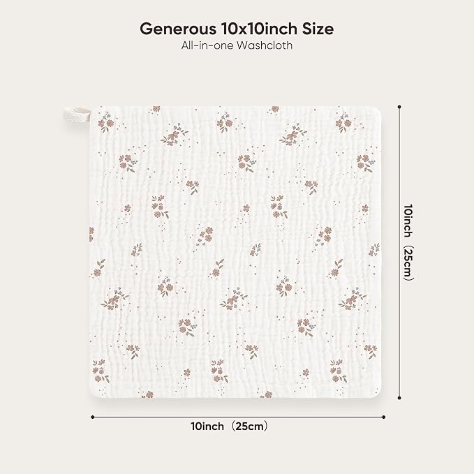 Bearmoss 12 Pack Baby Muslin Washcloths, 100% Cotton 10"x10" Face Towels - Image 2
