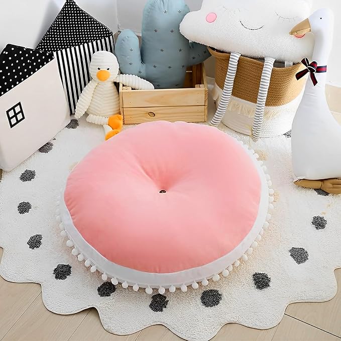 Large Floor Pillow Kids Round Floor Cushion Seating, 35 inches Big Circle Pillow, Round Pillows Seating for Children, Oversized Mat for Reading Nook Teepee Playroom Nursery Canopy Pink