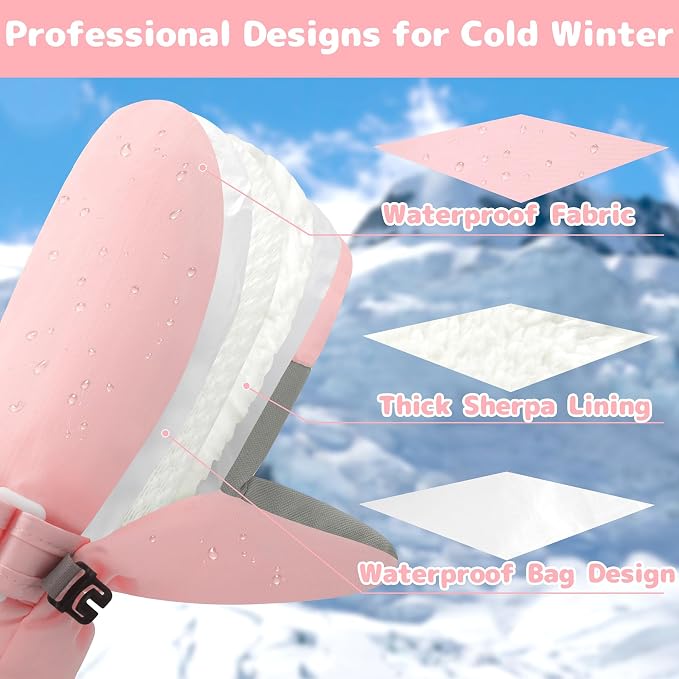 Olreco Baby Toddler Mittens Waterproof Infant Baby Winter Mittens Toddler Snow - Image 3