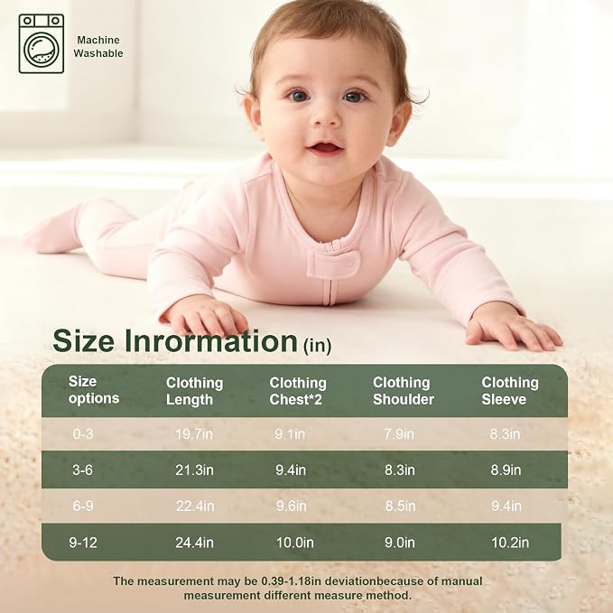 Hikido Baby Romper 100% Organic Cotton Pajamas One Piece Long Sleeve Zipper - Image 7