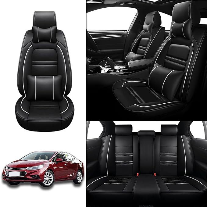 Car Seat Covers for Chevy Cruze 2011-2019 | 5-Seats Seat Covers, Waterproof Seat Protectors, Automotive Seat Covers (Full Set with Pillow,Black&White Line)