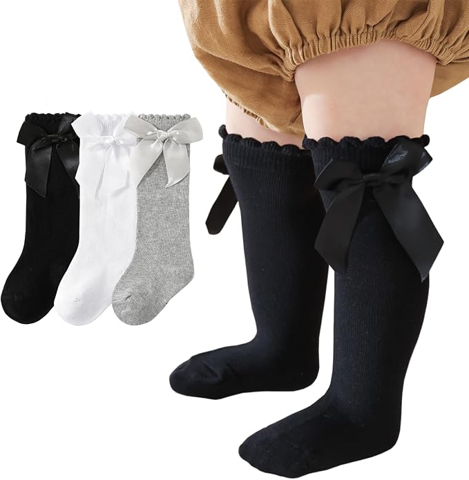 Baby Knee High Socks Newborn Ruffle Bow Socks Infant Long Sock Toddler Girls by Unknown