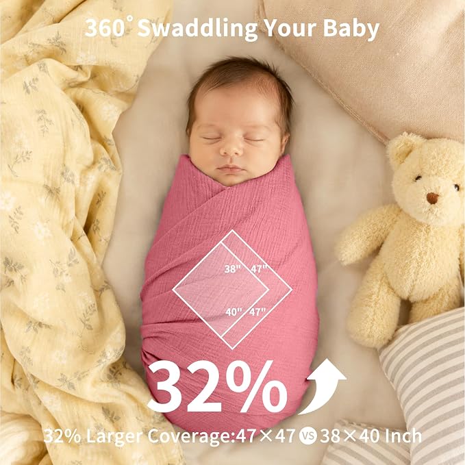 NESTALLY Cocoon Muslin Swaddle Blankets 4 Pack, Soft Breathable Large 47"x47" - Image 2