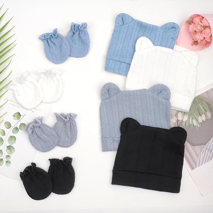 Newborn Baby Hat and Mittens Set Bear Ears Toddler Infant Beanie Caps Newborn - Image 4