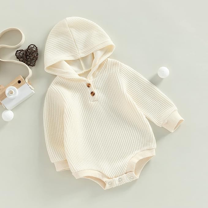 Thorn Tree Newborn Baby Boys Hooded Sweatshirt Long Sleeve Solid Romper Infant - Image 3