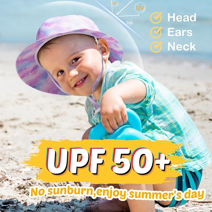 Baby Sun Hat Kids Summer Sun Protection Toddler Bucket Hat Wide Brim Adjustable - Image 3