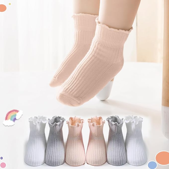 Baby Toddler Girls Socks Grip Ruffle Non Slip Kids Cotton 12 Pack Socks | - Image 2