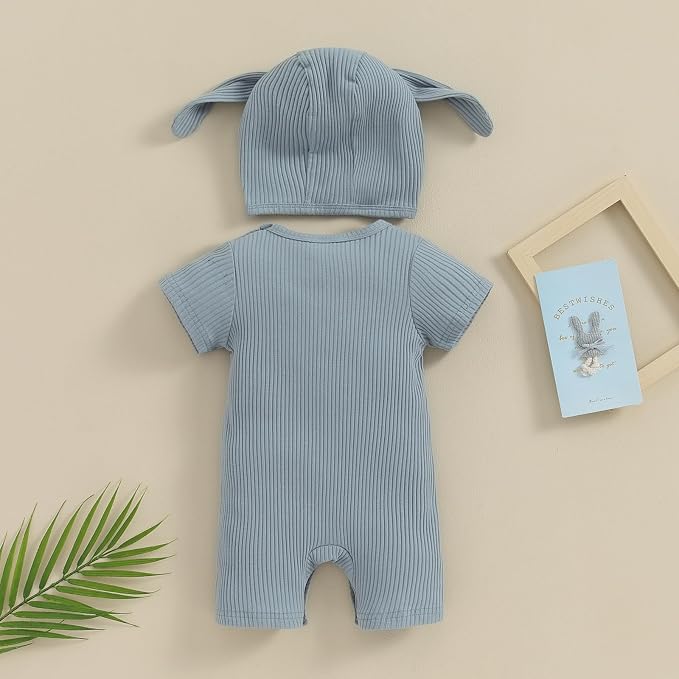 Newborn Baby Boy Girl Romper Easter Outfits Bunny Ear Hoodie Button Onesie - Image 3