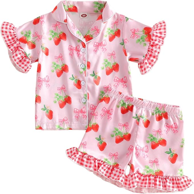 Kuriozud Toddler Baby Girl Pajamas Set Summer Floral Short Sleeve Button Down by Kuriozud