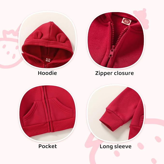 Happy Town Baby Clothes for Girls Boys Clothes Solid Color Zipper Hoodie and - Image 3