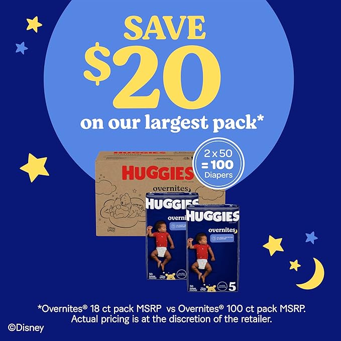 Huggies Overnites Size 4 Overnight Diapers (22-37 lbs), 58 Ct, Packaging May Vary