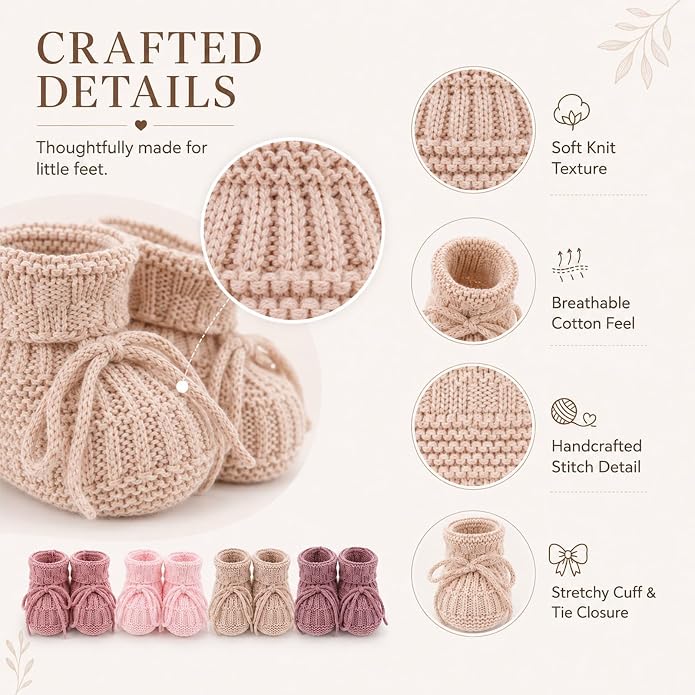 gisgfim 4 Pairs Knitted Baby Booties Newborn Walking Shoes Cotton Bootie Cozy - Image 4