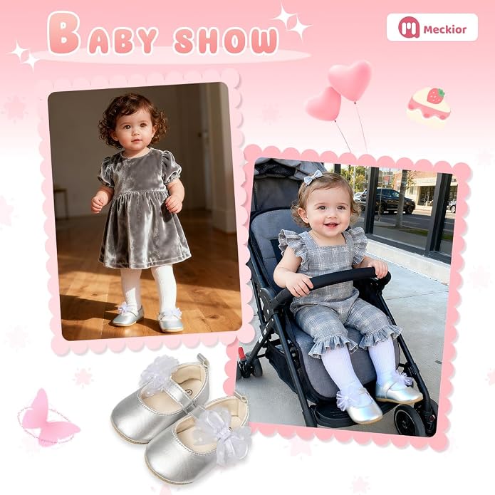 Meckior Infant Baby Girls Soft Sole Bowknot Princess Wedding Dress Mary Jane - Image 3