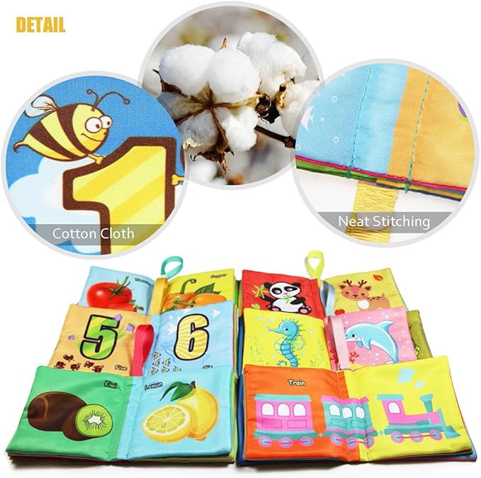 teytoy My First Soft Book,Nontoxic Fabric Baby Cloth Books Early Education Toys Activity Crinkle Cloth Book for Toddler, Infants and Kids Perfect for Baby Shower -Pack of 6